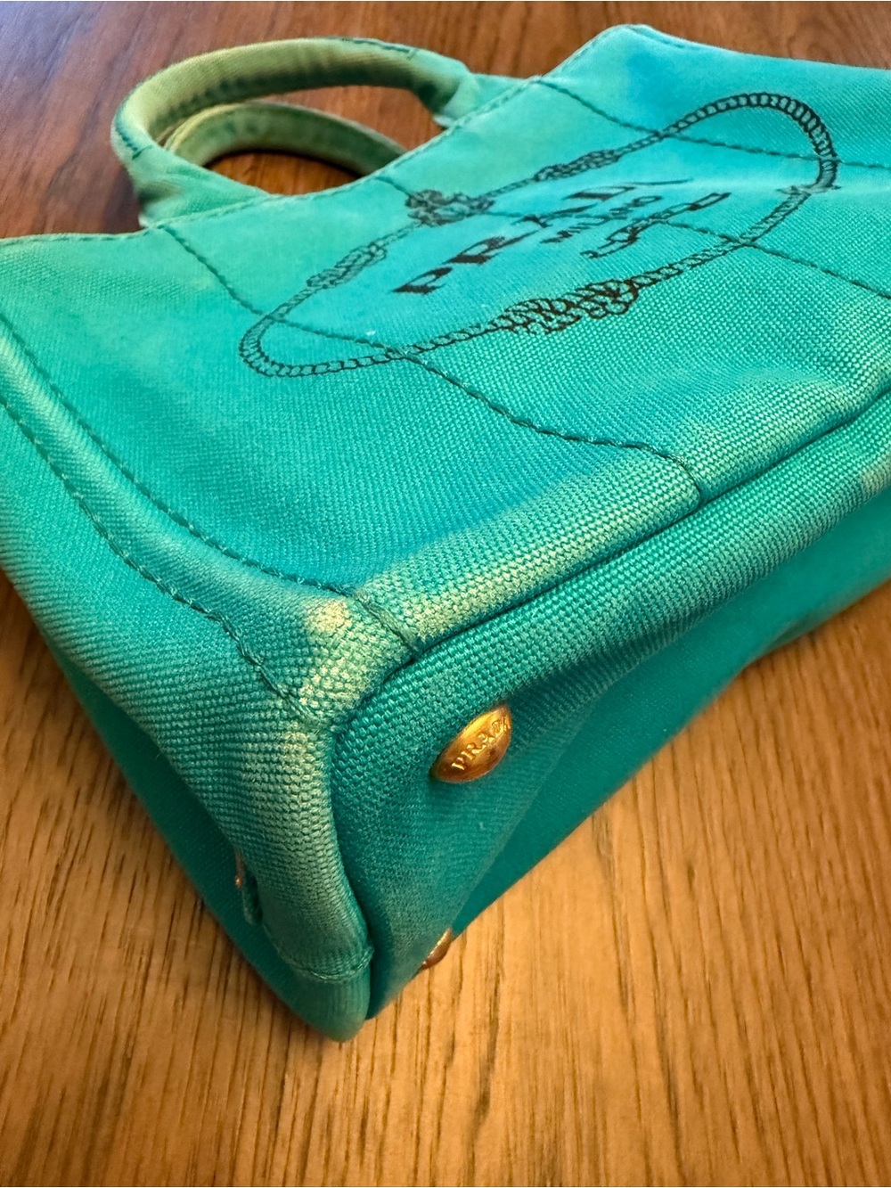 PRADA Canapa Mini Canvas Logo Tote Bag Light Blue/Turquoise - Picture 8 of 13